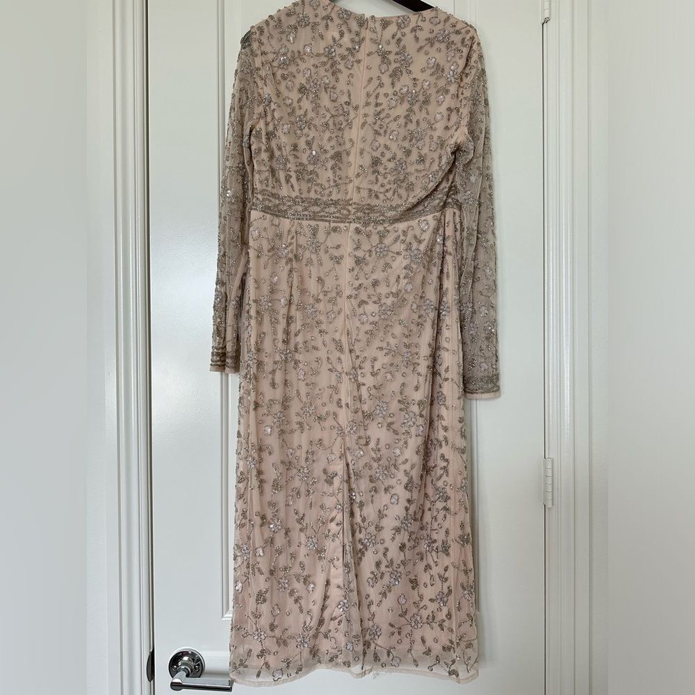 Mac Duggal | 10812 Beaded Tea Length Dress with Sheer Sleeves Size 12 NEW - Picture 9 of 12